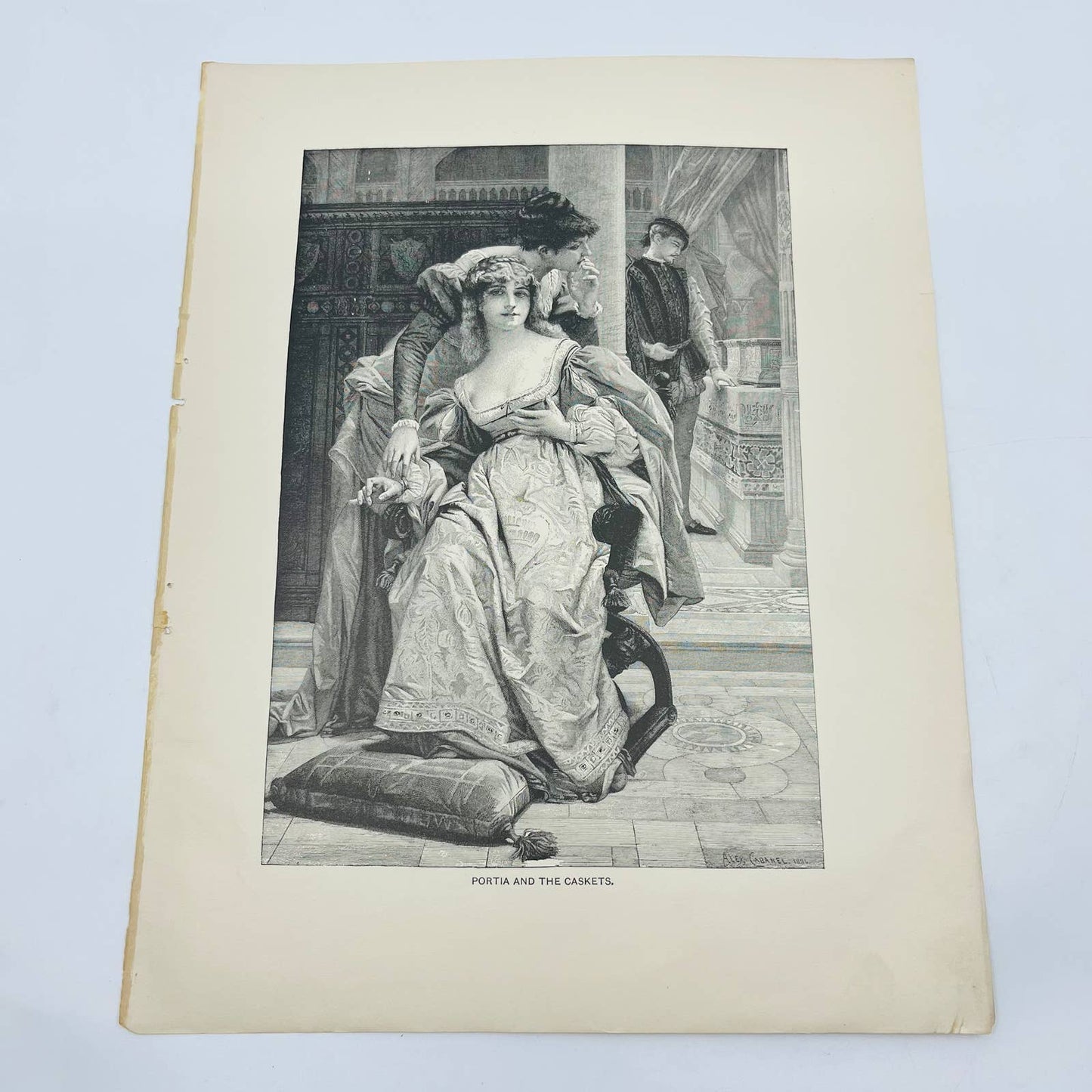 1880s Art Print Engraving Shakespeare Merchant of Venice PORTIA AND THE CASKETS