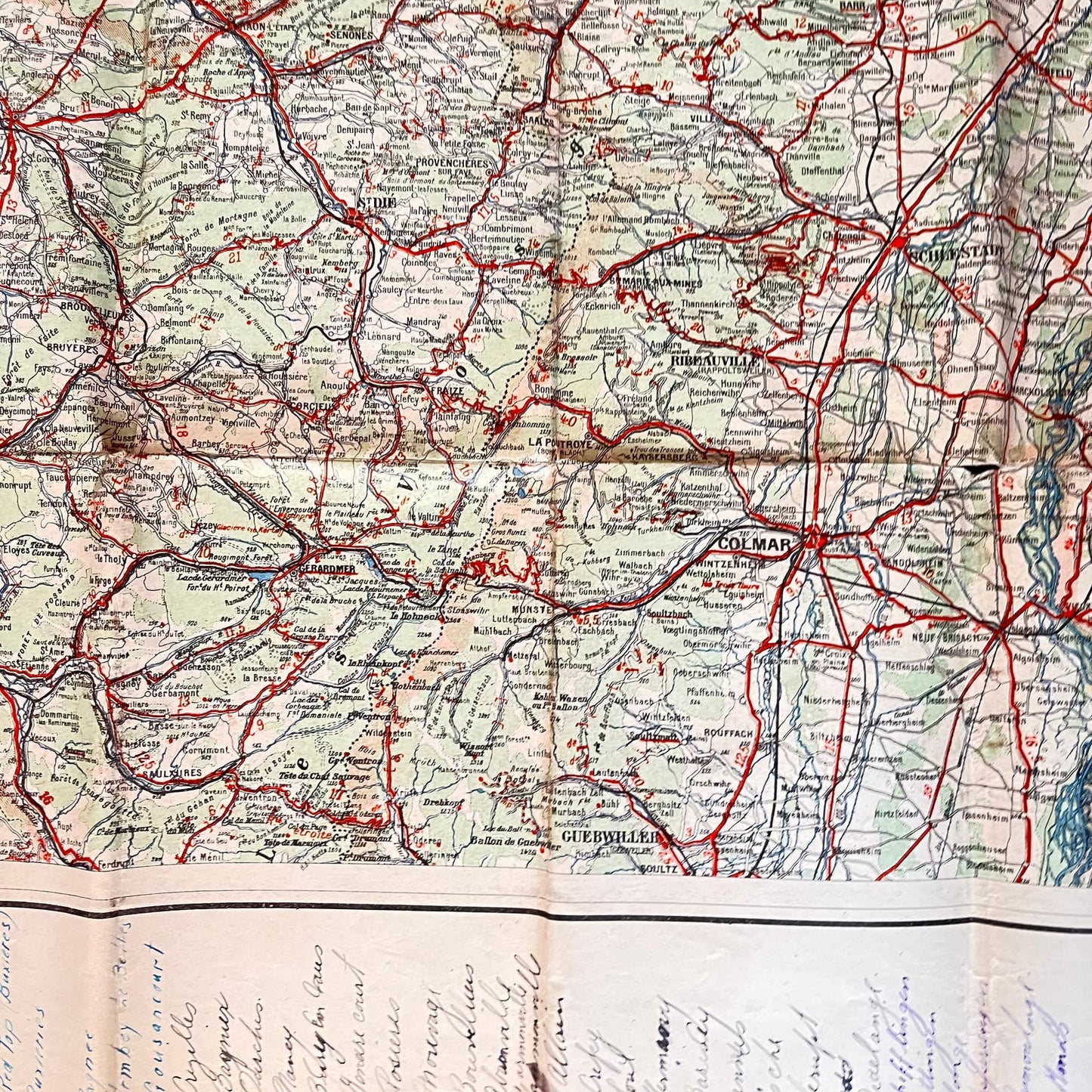 1920s-30s Carte Taride French Map Lorraine Basse-Alsace Voseges 36x28” TE1