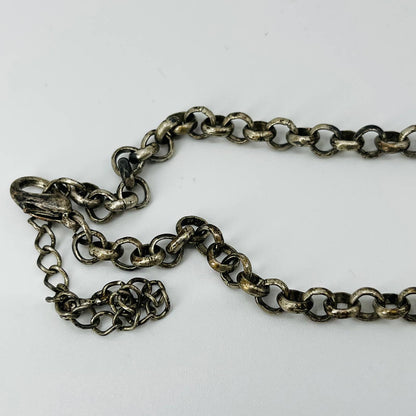 Vintage Brutalist Rustic Wood Metal Blue Bead Chunky Pendant Necklace SB2