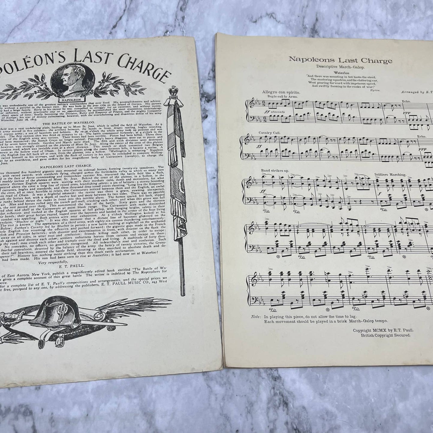 Napoleon's Last Charge 1910 Sheet Music by Edw. Ellis and E.T. Paull TJ4