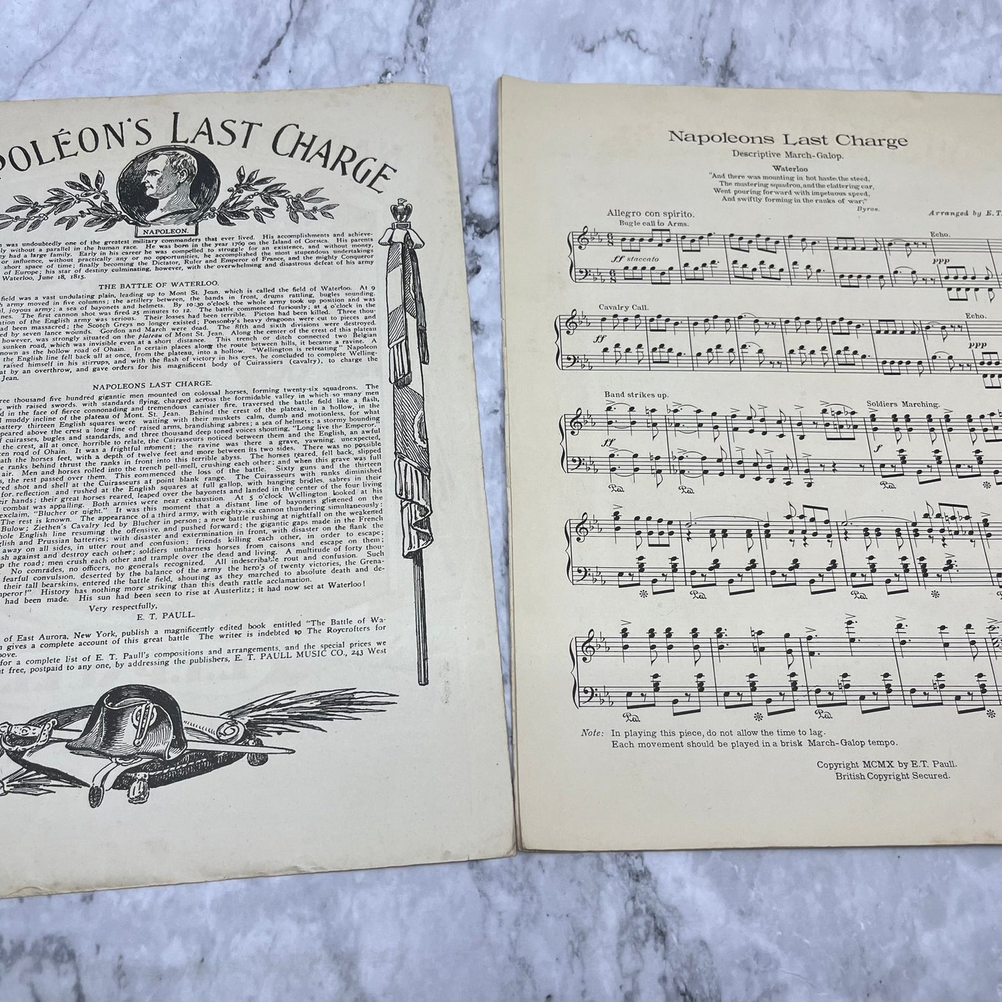 Napoleon's Last Charge 1910 Sheet Music by Edw. Ellis and E.T. Paull V41-3