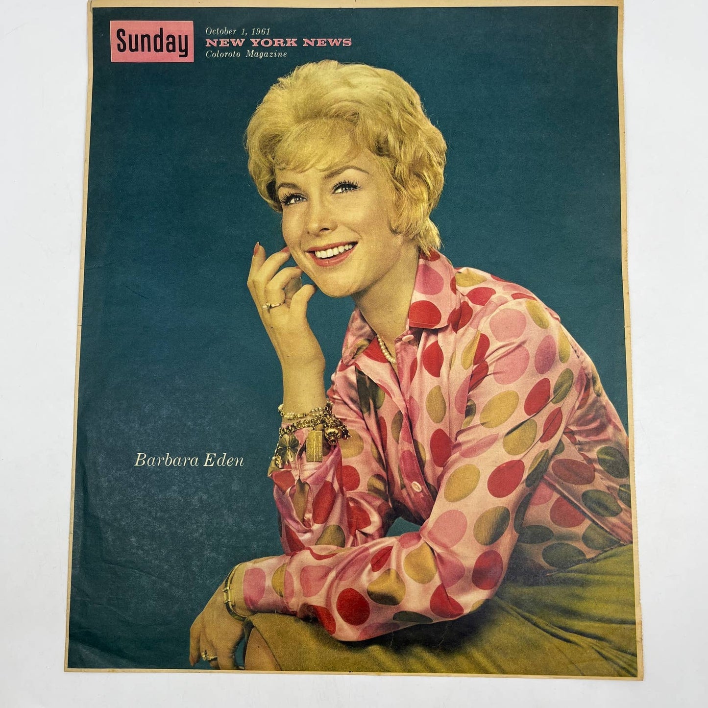 1961 BARBARA EDEN Sunday New York News Coloroto Magazine Cover Only FL4