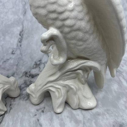 Set of 2 MCM Large White Porcelain Cockatoo Statue Blanch De Chine Style 11” TJ9