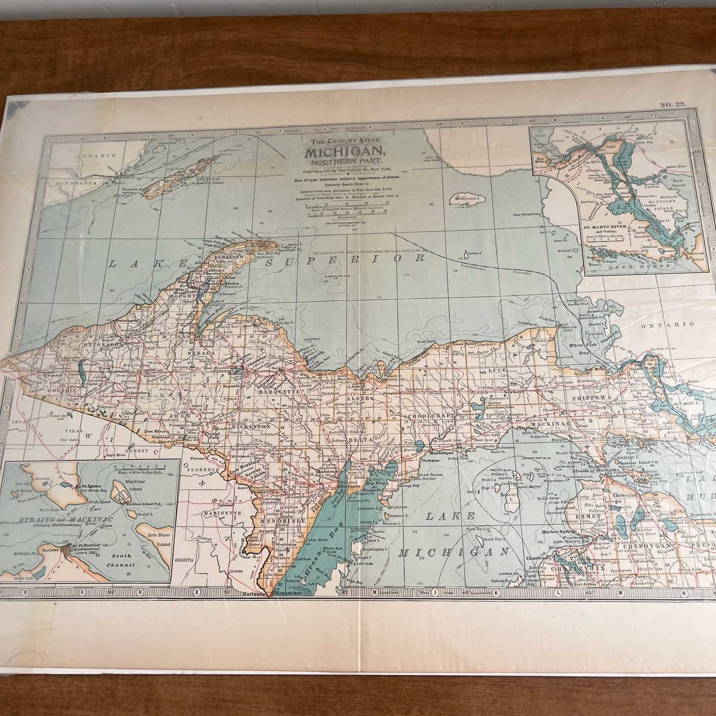 Antique 1897 The Century Atlas Map of MICHIGAN SET OF 2 Engraved 12.5 x 17 FL5