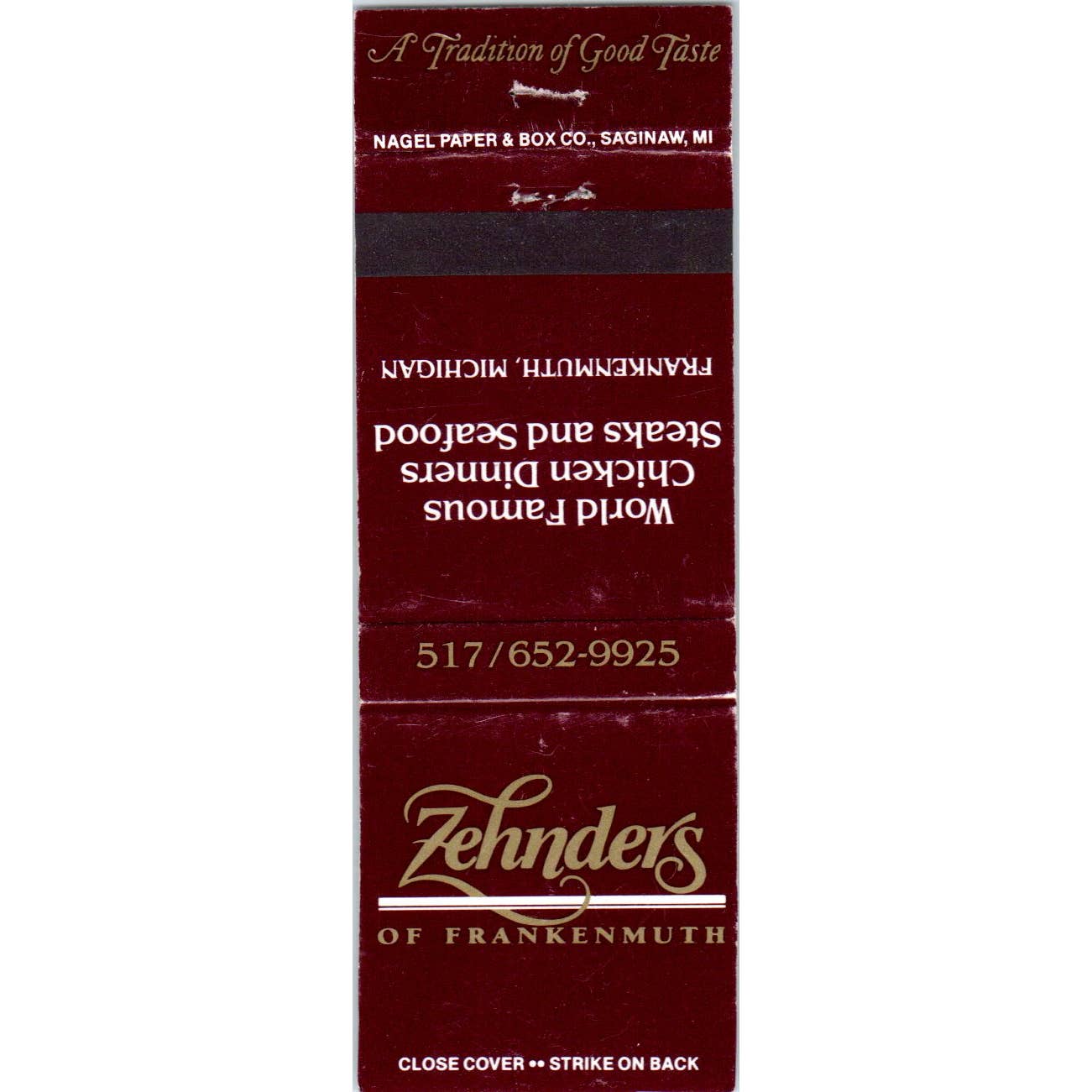 Zehnders Restaurant Frankenmuth Advertising Matchbook Cover SA1-M9