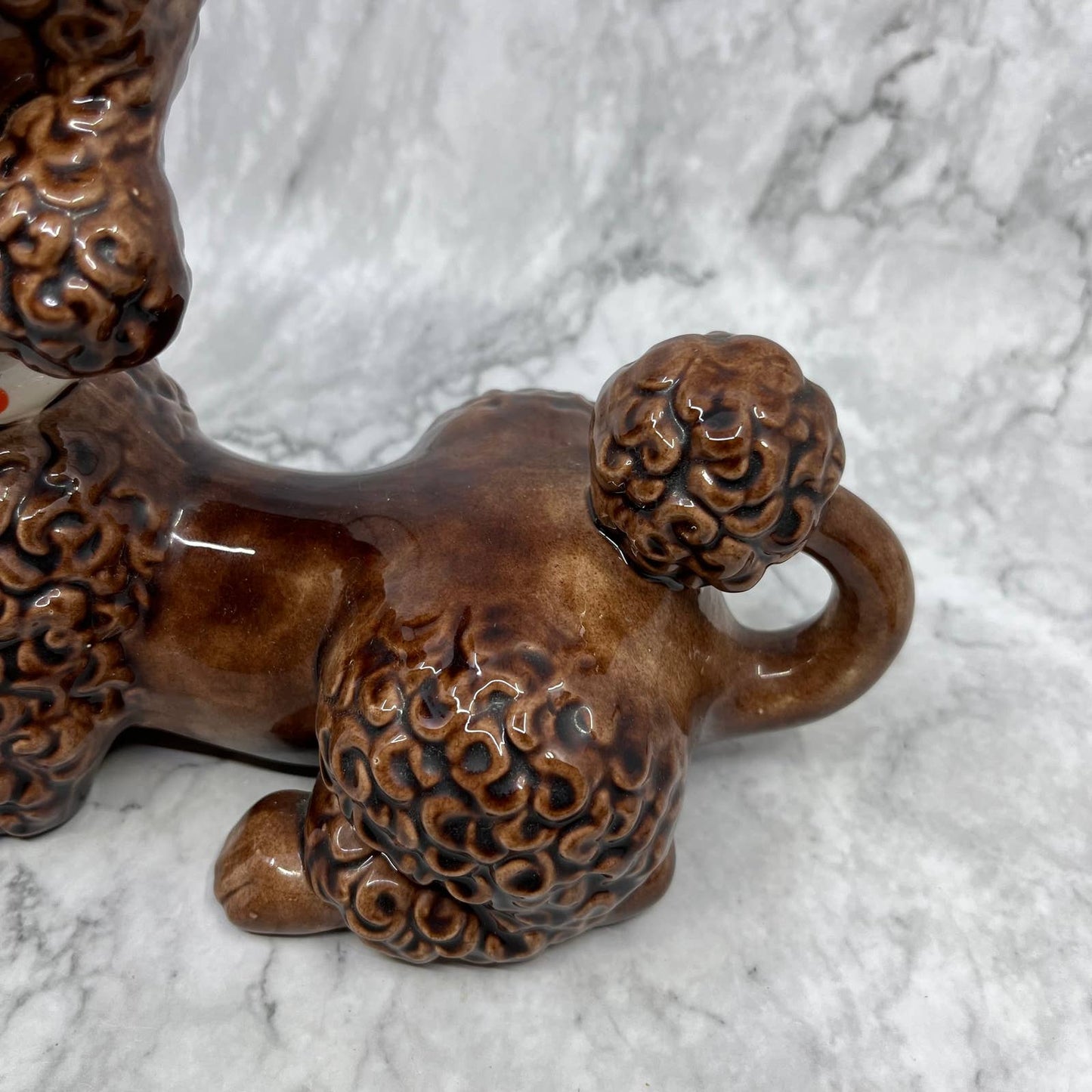 Vintage MCM Gloss Brown Chocolate Poodle Atlantic Mold Porcelain Figure 7x11 TJ2