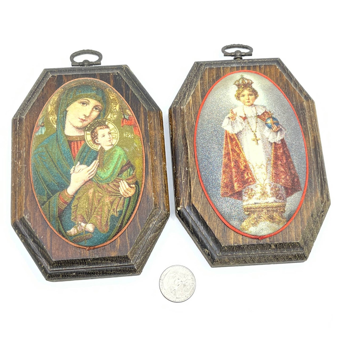 Vintage Catholic Wall Hangings Lady of Perpetual Help Jesus Infant of Prague TG4