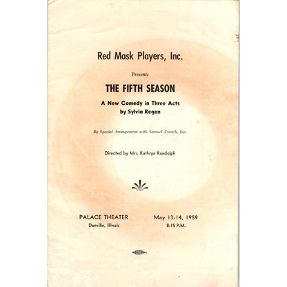 1959 Red Mask Players, Inc - The 5th Season Sylvia Regan Program Danville IL SE3