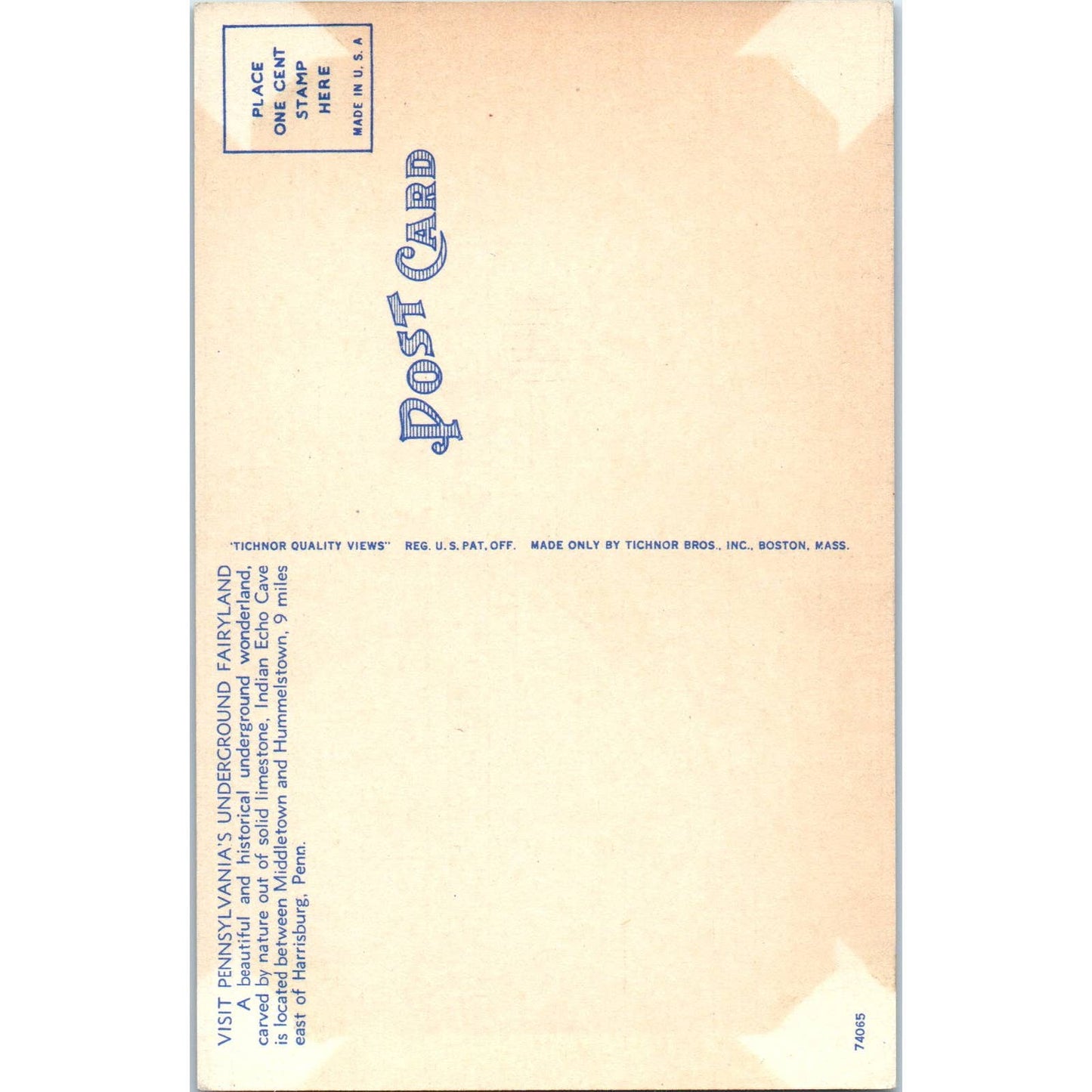 Vintage Postcard Natural Bridge Indian Echo Cavern Hummelstown PA TD9-P1