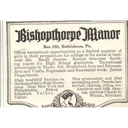 c1920 Harper's Ad - Ogontz School for Girls Abby A. Sutherland Rydal Hills EA3