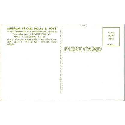 Museum of Old Dolls & Toys Marie R. McCollom Brattleboro Original Postcard PB6