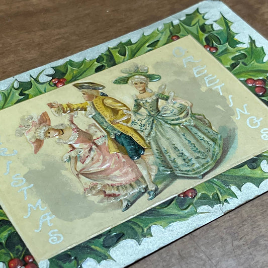 c1900 Embossed Silver Holly Edwardian Holly Christmas Greetings Postcard PA2