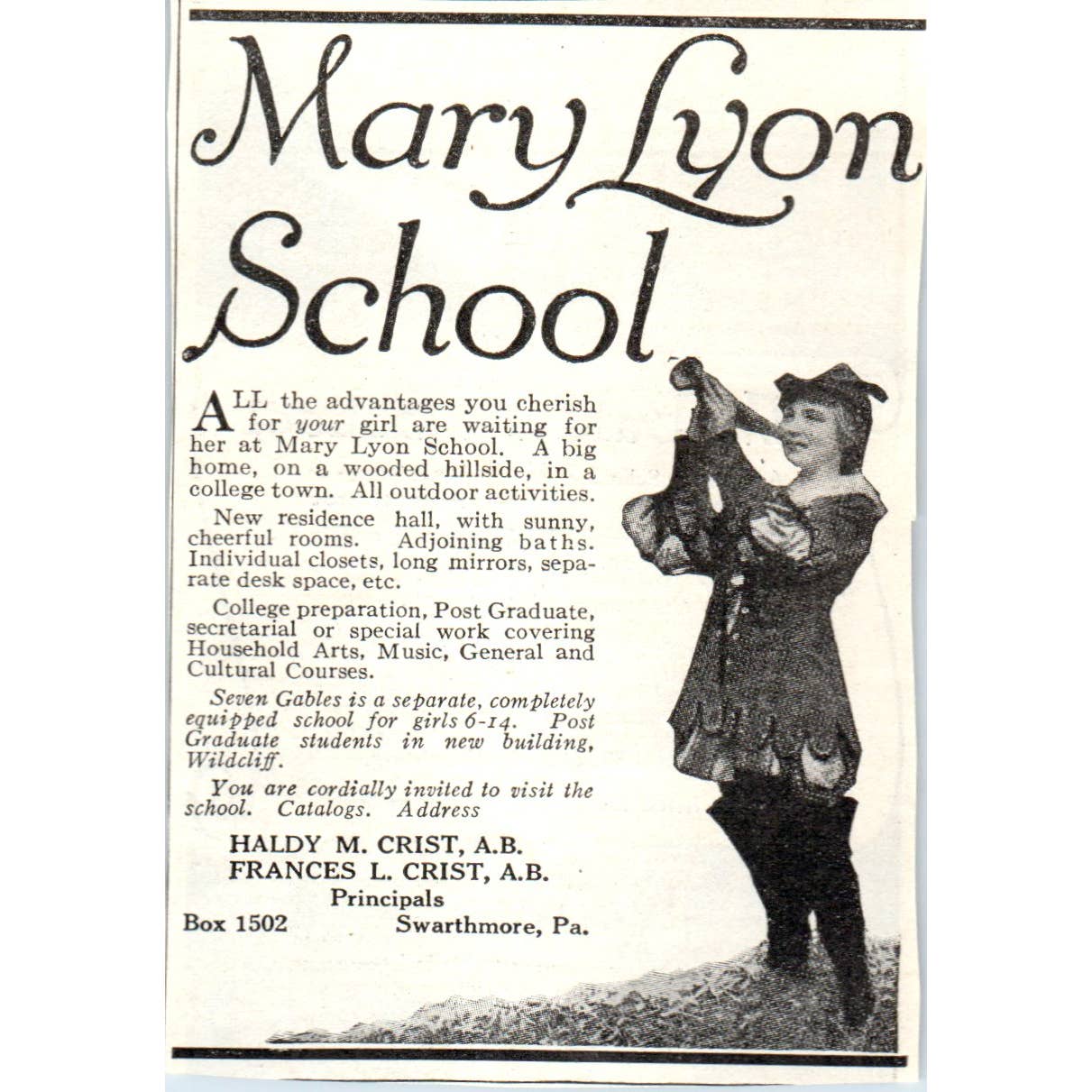 c1920 Harper's Magazine Ad - Mary Lyon School for Girls Swarthmore PA EA3