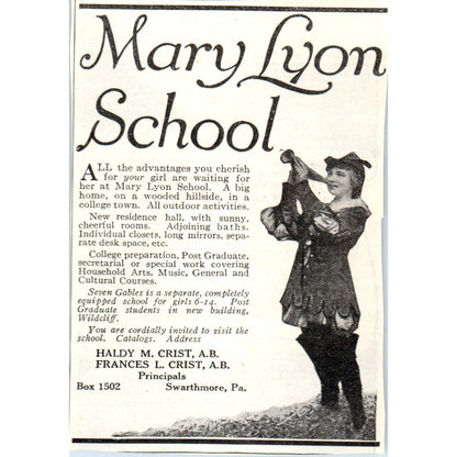 c1920 Harper's Magazine Ad - Mary Lyon School for Girls Swarthmore PA EA3