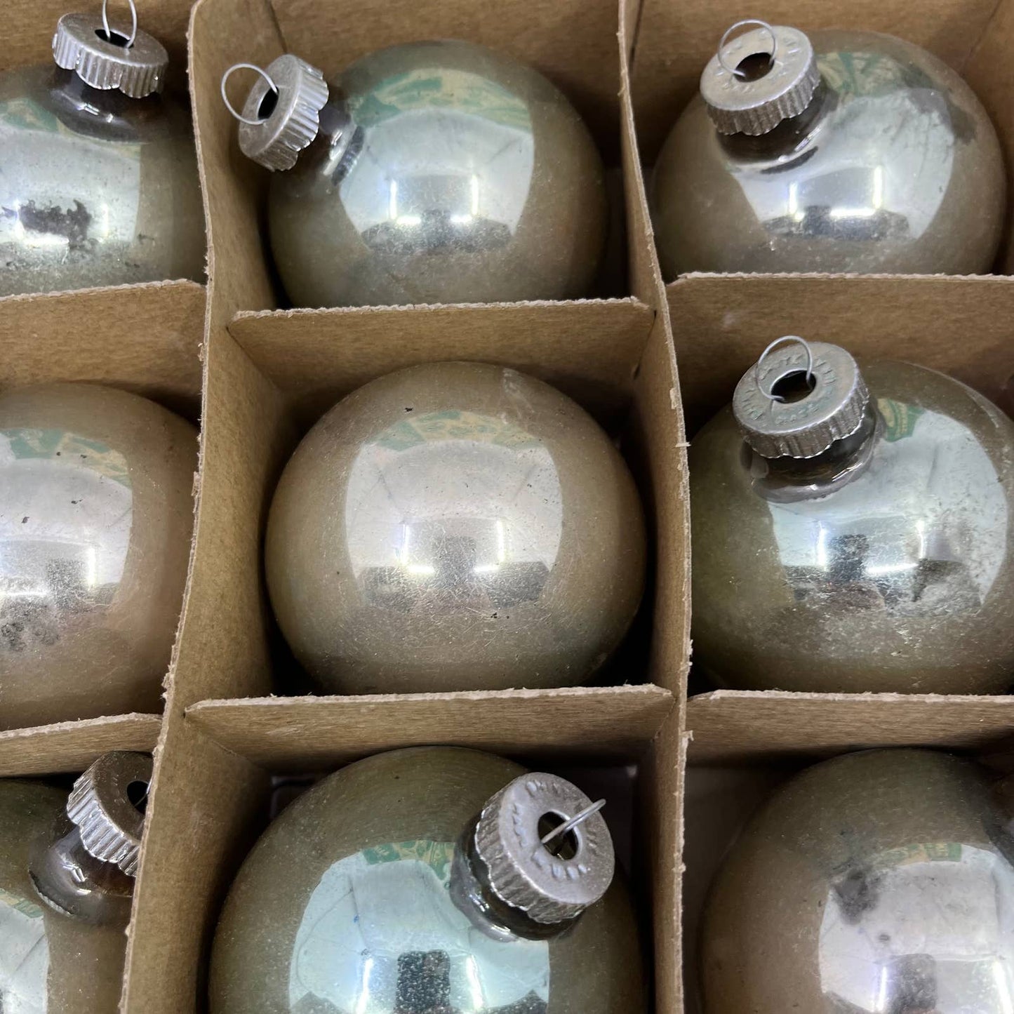 Shiny Brite 12 Vintage Mercury Glass Ornaments w/ Original Box Silver New Jersey