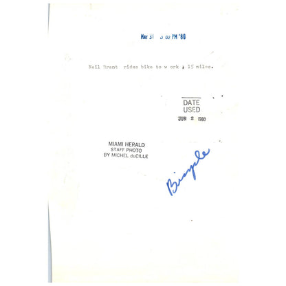 1980 Press Photo Cycling Neil Brant Rides Bike to Work Miami FL 7x10" AD3