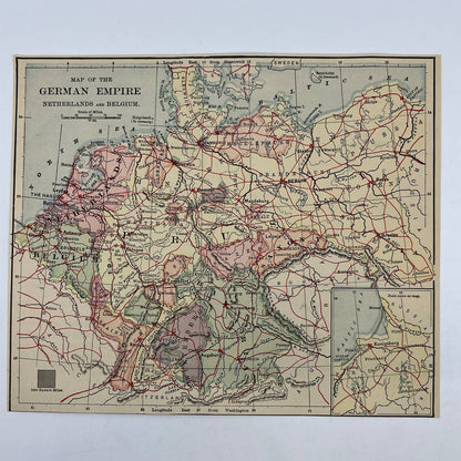 1896 Engraved Pre WWI Map of the German Empire Netherlands & Belgium 8x7" AC8