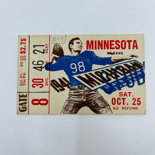 1941 Michigan vs Minnesota College Football Ticket Stub 46-21 AA2