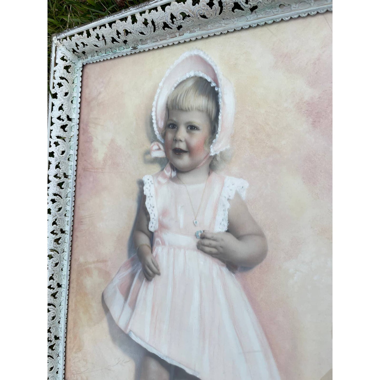 Vintage Framed Original Signed Portrait of Little Girl by Eliva Cook