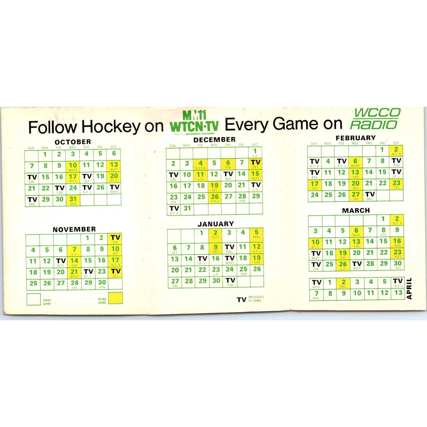 1973-74 Minnesota North Stars Hockey Pocket Schedule Twin City Federal TK1-P3