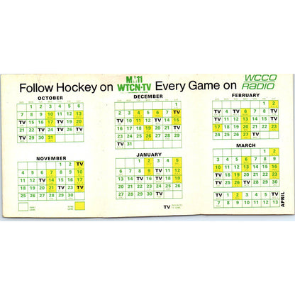 1973-74 Minnesota North Stars Hockey Pocket Schedule Twin City Federal TK1-P3