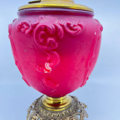 Antique B & H Red Satin Glass and Brass Gone With the Wind Lamp Base LB4