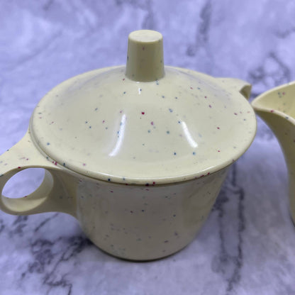 VTG Imperial Ware Speckled Confetti Yellow MCM Cream & Sugar Melmac Malamine TA3