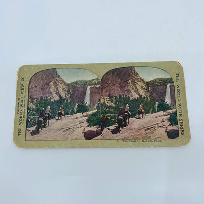 c1900 Stereoview Card Horses on the Trail to Nevada Falls Yosemite California
