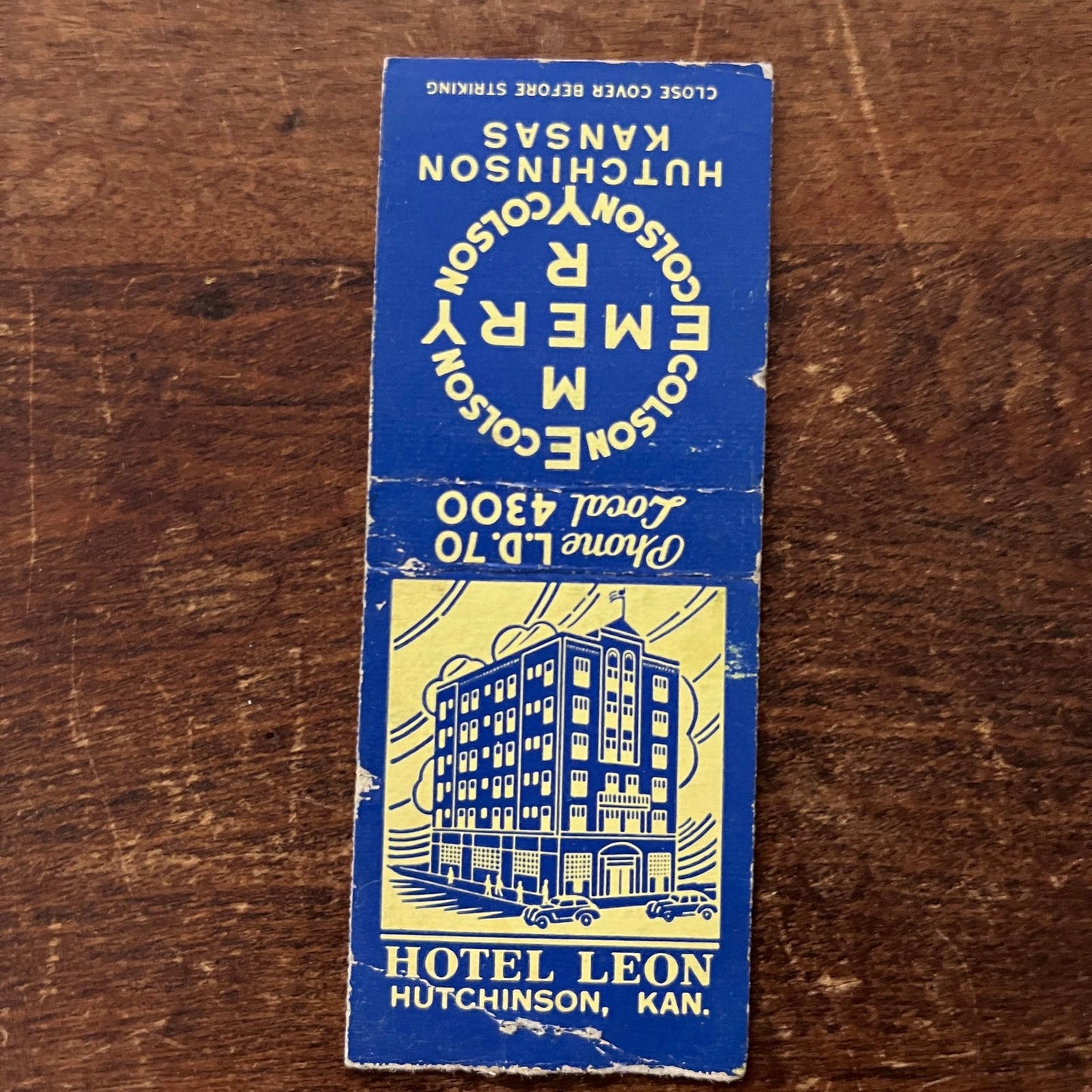 Hotel Leon Hutchinson Kansas Advertising Matchbook Cover SB3-M5