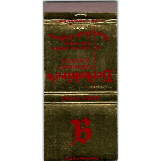 Berkshire's Restaurant Newport Beach CA Advertising Matchbook Cover MM9-7