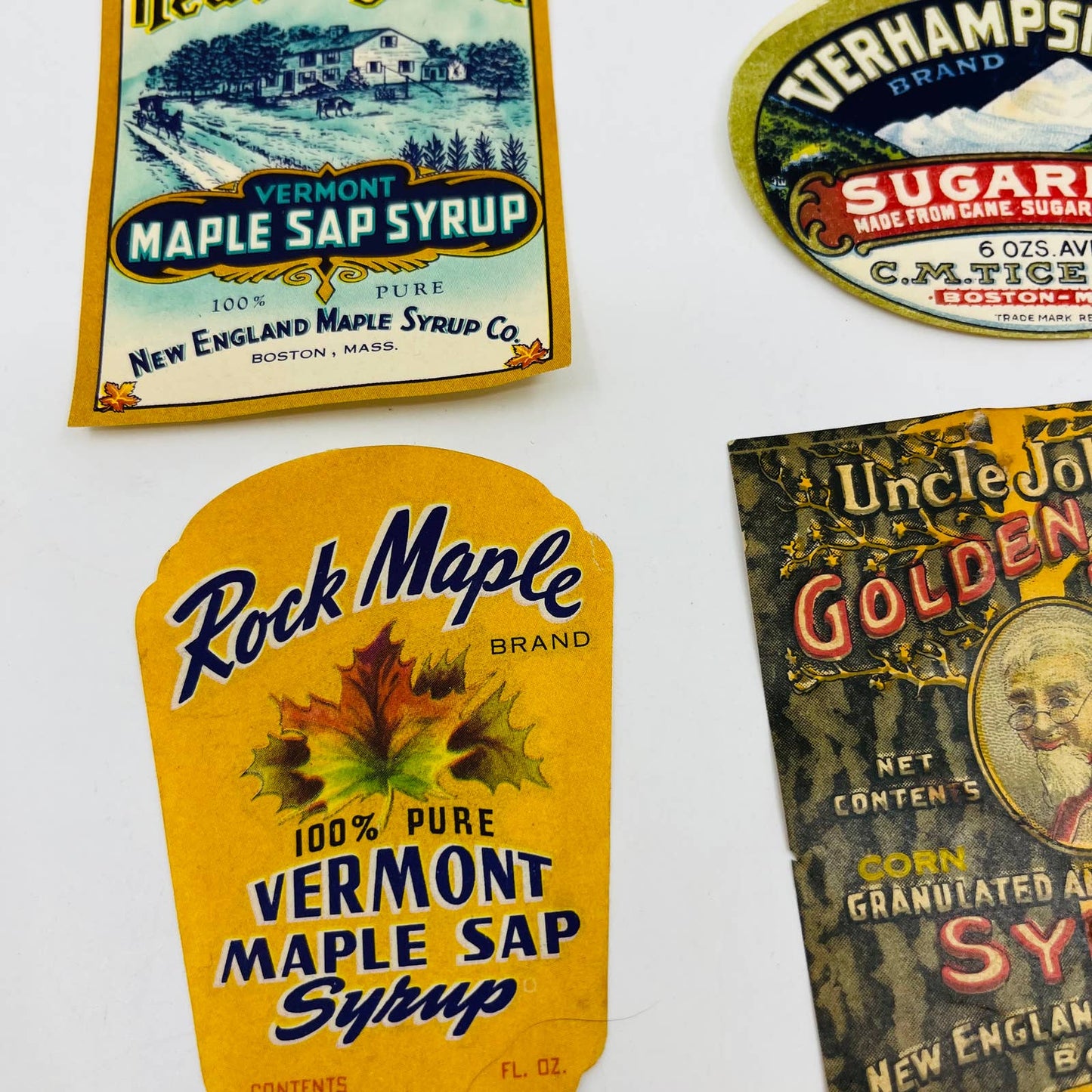 Vintage Lot of 7 Syrup Labels New England Vermont Boston SA7