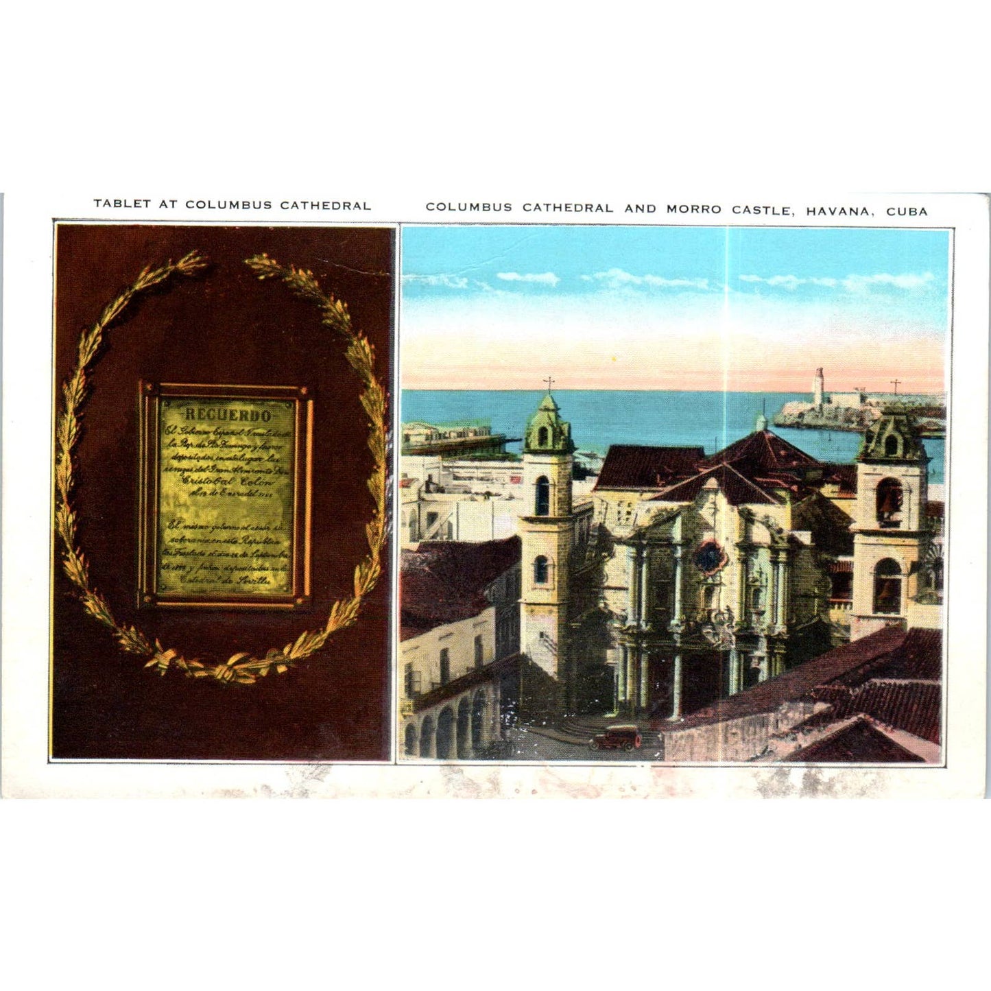 Tablet at Columbus Cathedral Morro Castle Havana Cuba Original Postcard TK1-P16