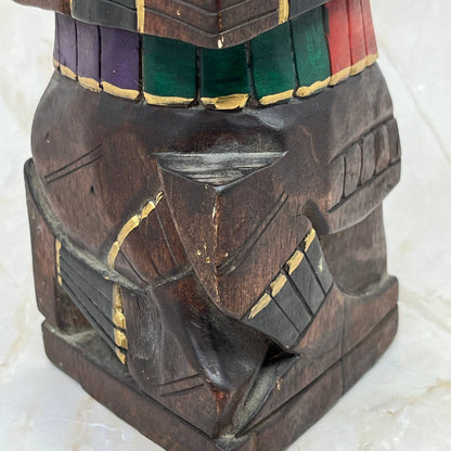 Hand Carved Hand Painted Wooden Aztec Mayan Totem Pole Sculpture 14” TI7