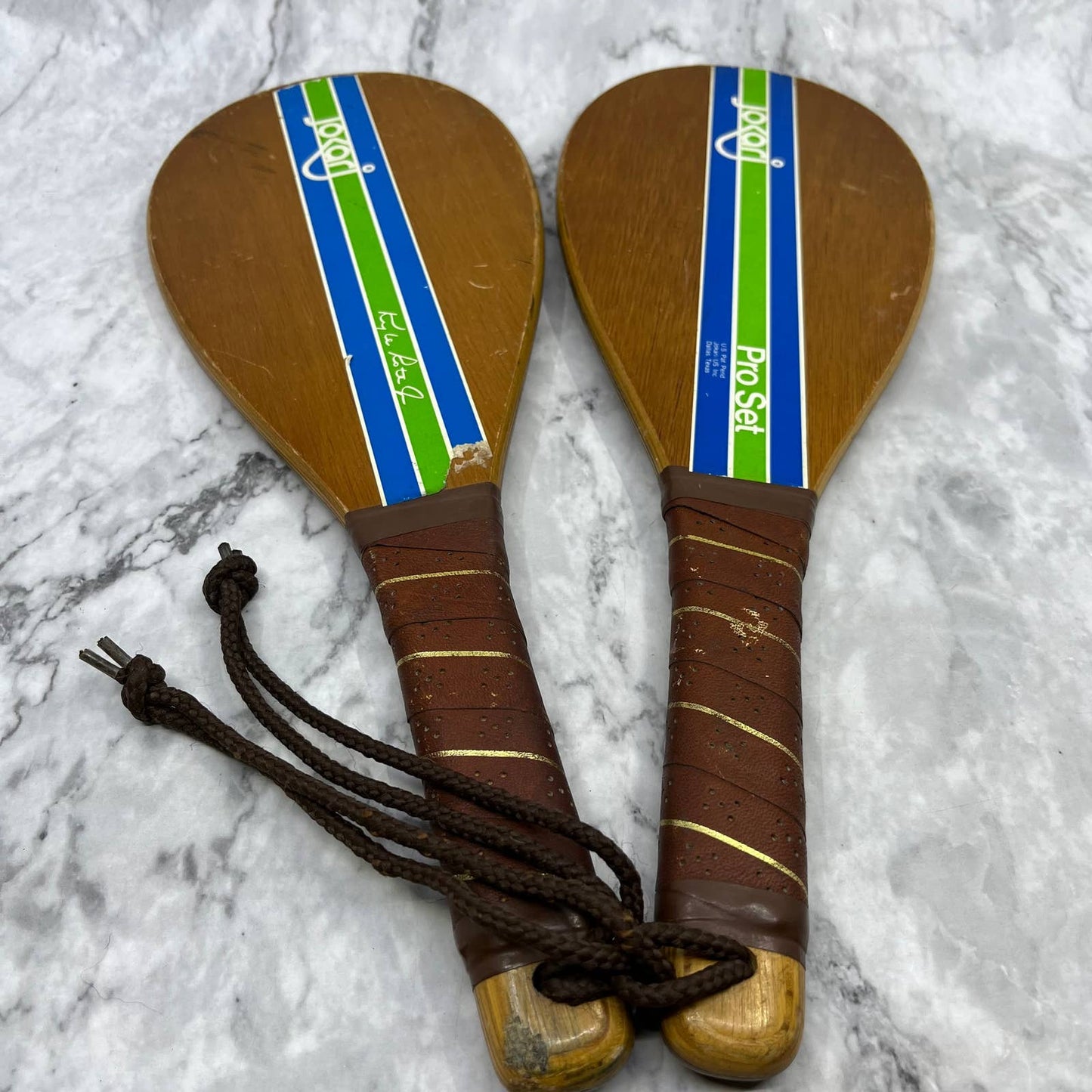 1970s Jokari Pro Set Wood Racquet Ball Paddle Kyle Rote Jr Vintage TH1
