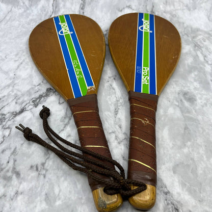 1970s Jokari Pro Set Wood Racquet Ball Paddle Kyle Rote Jr Vintage TH1