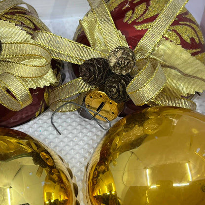 Visions by HOLLY 16 Vintage 2 5/8" Glass Ornaments Box Red Stencil Gold OT1
