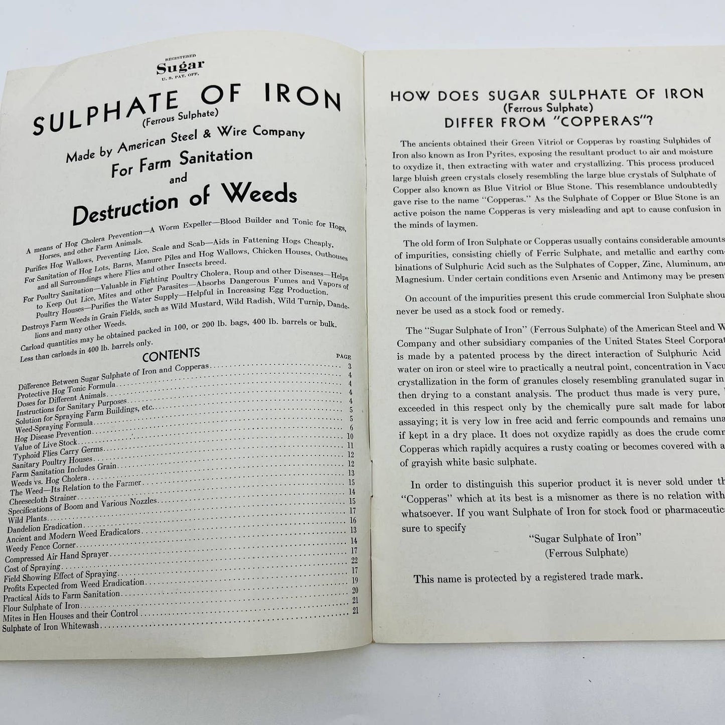 1932 Sugar Sulphate of Iron for Farm Sanitation & Agriculture Purposes Book TD7