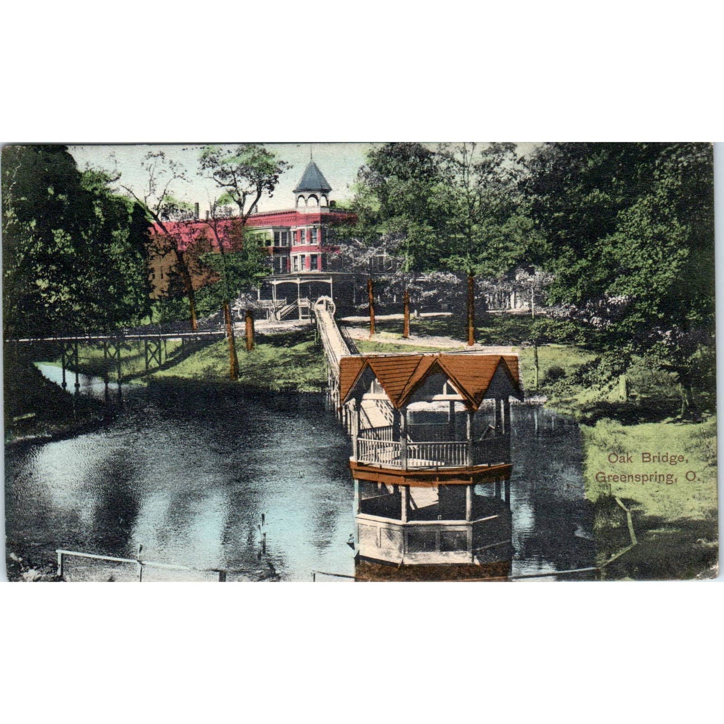 c1910 Postcard Oak Bridge Greenspring Ohio TD9