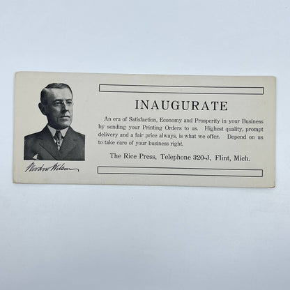 1910s Blotter Card The Rice Press Woodrow Wilson Inauguration Flint MI SC8