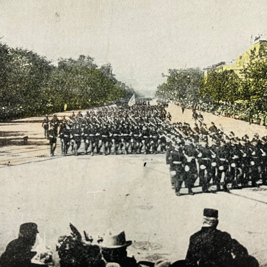 1902 Stereoview Card Spanish American War Admiral Dewey Reception Washington DC