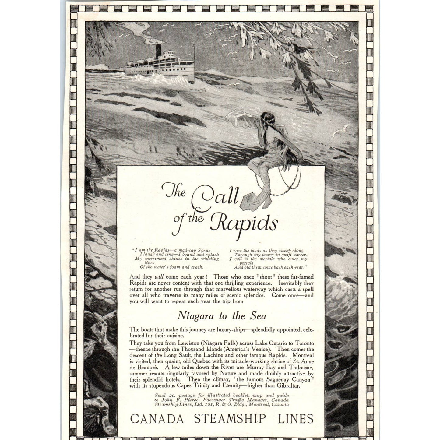 c1920 Harper's Magazine Ad - Canada Steamship Lines Niagara to the Sea TF6-1