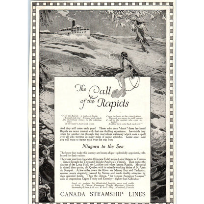 c1920 Harper's Magazine Ad - Canada Steamship Lines Niagara to the Sea TF6-1