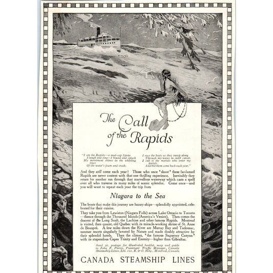 c1920 Harper's Magazine Ad - Canada Steamship Lines Niagara to the Sea TF6-1