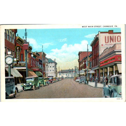 Vintage Postcard West Main Street Carnegie PA TD8-P2