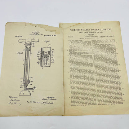 1910 US Patent F. S. Carver Air Pump Diagram and Document D1
