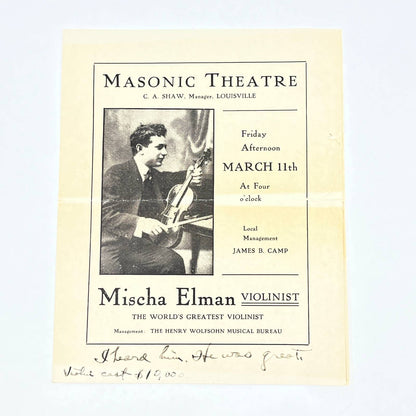 1910 Masonic Theatre Louisville Mischa Elman Violinist Concert Program AB9