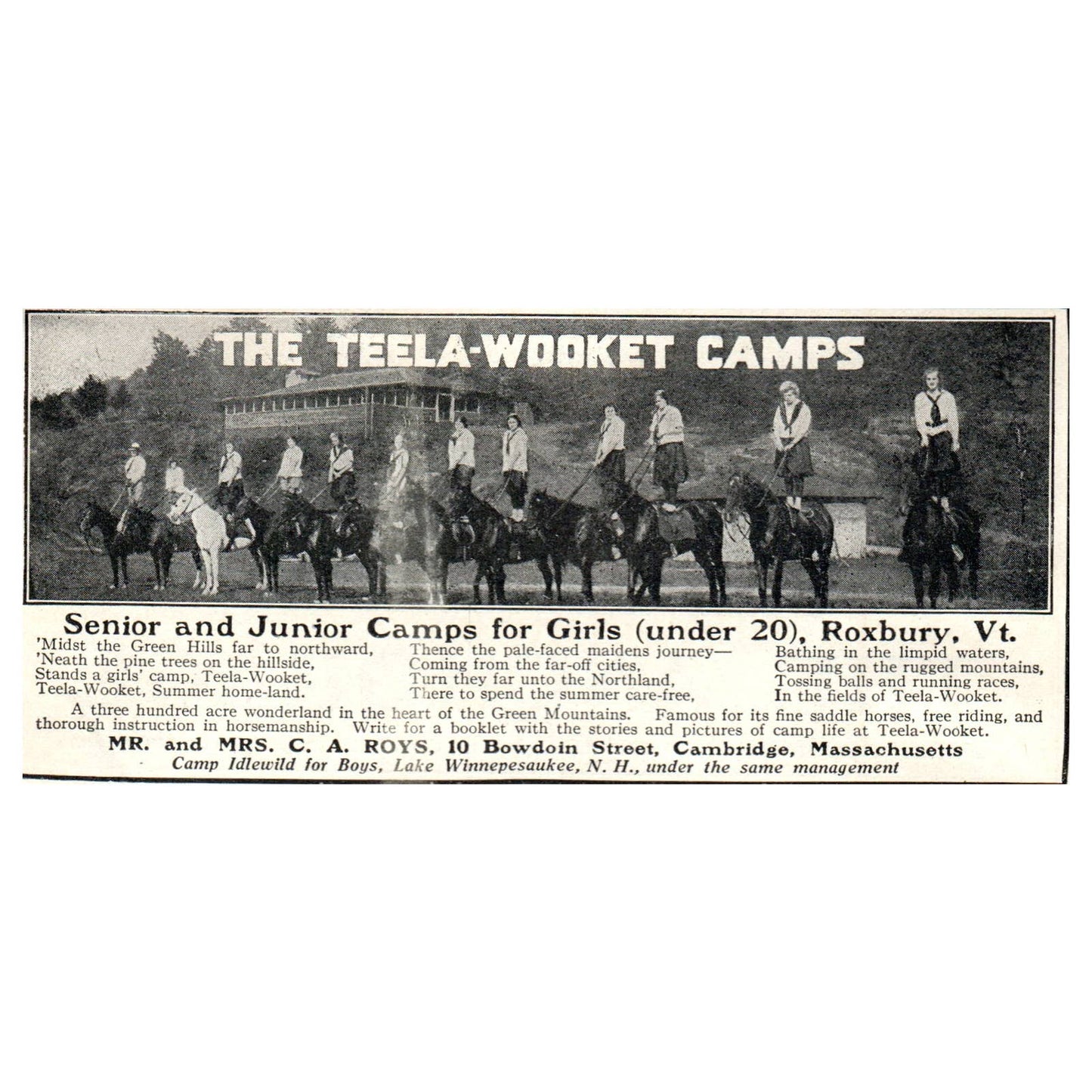 The Teela Wooket Camps C.A. Roys Lake Winnipesaukee NH - 1921 Original Ad TJ7-S