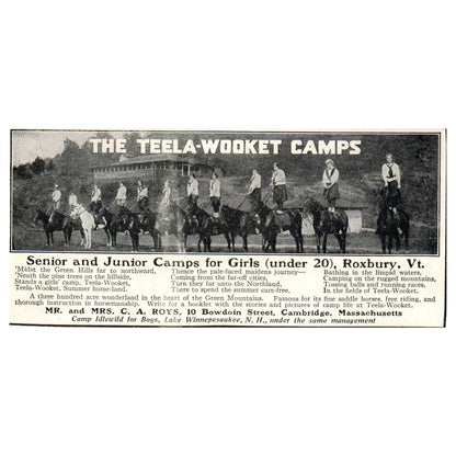 The Teela Wooket Camps C.A. Roys Lake Winnipesaukee NH - 1921 Original Ad TJ7-S