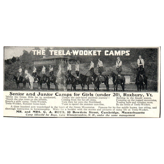 The Teela Wooket Camps C.A. Roys Lake Winnipesaukee NH - 1921 Original Ad TJ7-S