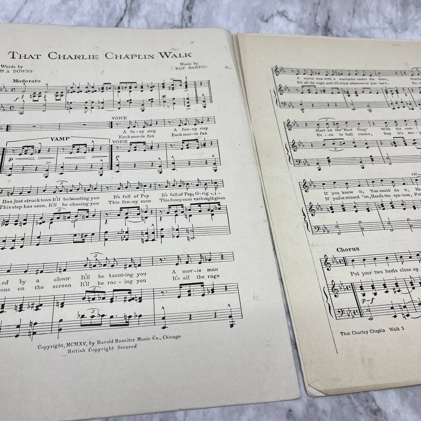 Charlie Chaplin Walk FoxTrot Wm A. Downs 1915 Sheet Music TK2-SM3